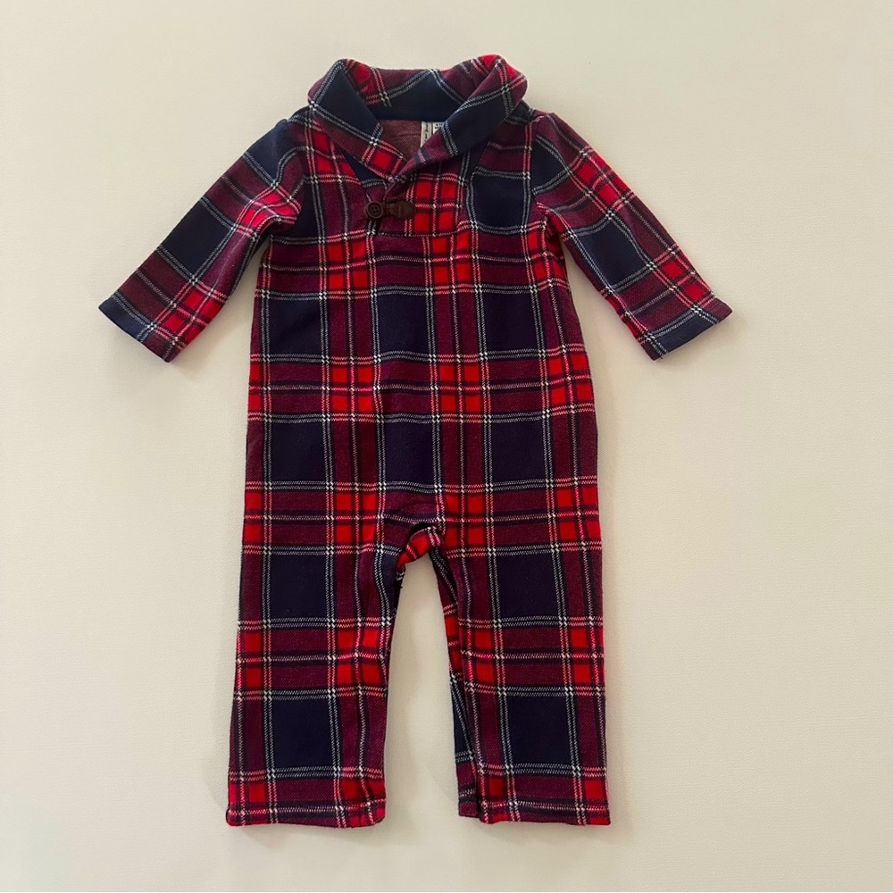 Janie and Jack 6-12 Months Red Plaid Romper Holiday Christmas